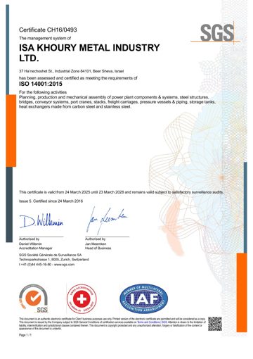 ISO 14001:2015 certificate