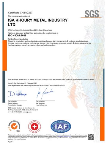 ISO 45001:2018 certificate